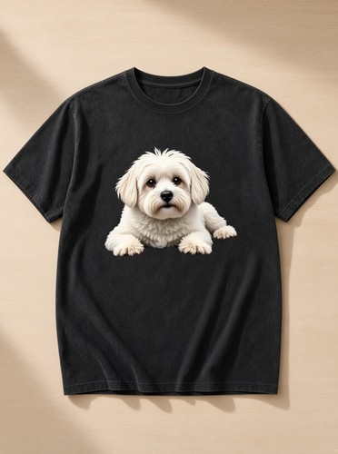 Black washed maltese dog shirt - washed,