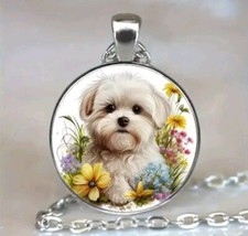 Maltese Dog Necklace Happy