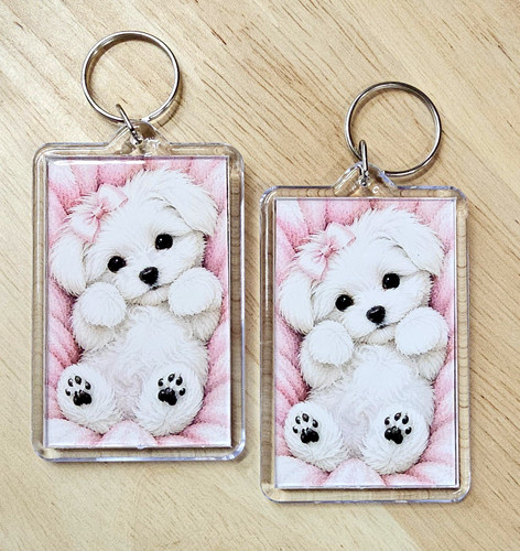 Maltese puppy keychain with - puppy,
