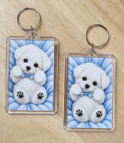 Maltese puppy keychain with - maltese,
