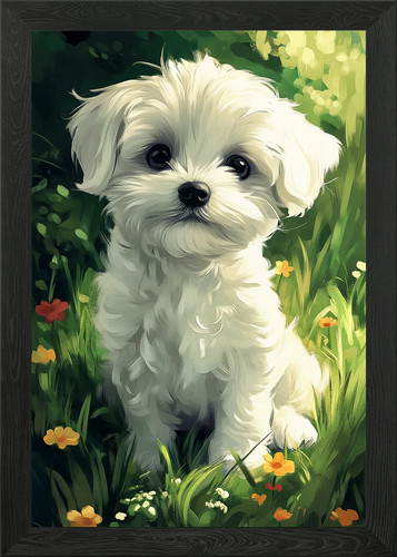 Maltese dog puppy - in, flowers